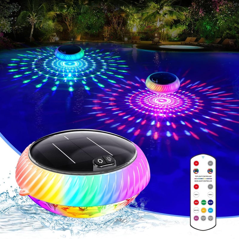 Askyli Floating Pool Lights, IP68 Waterproof Solar Pool Lights That Float, Up and Down Color Changing Solar Floating Pool Light with 7 Dynamic Lighting Effects, Floating Light for Pools,Party(1) - Image 1